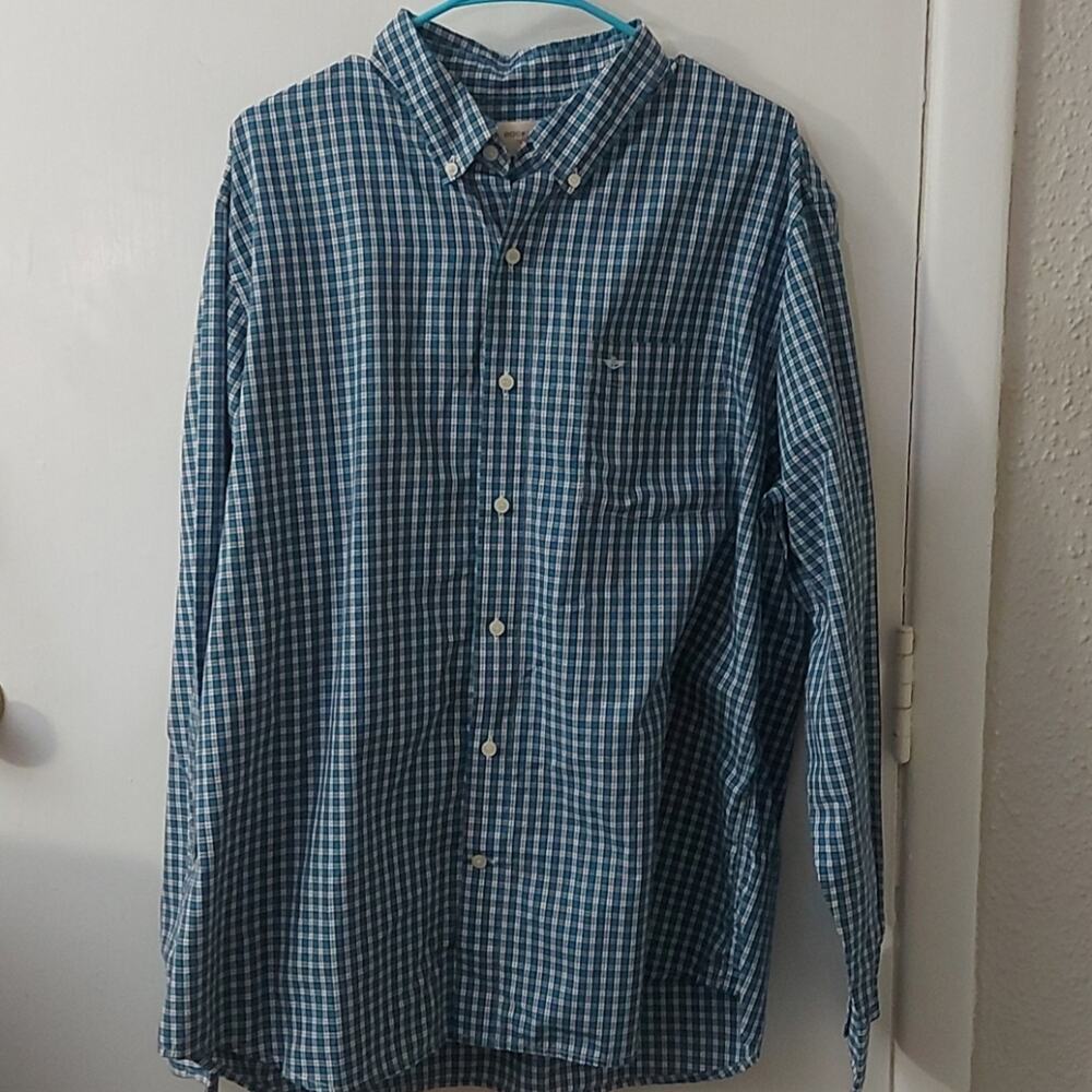 Dockers Blue Plaid Button-down Shirt XL Academia Classic Preppy Heritage Office
